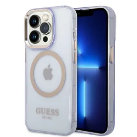 Guess GUHMP14LHTCMU iPhone 14 Pro 6.1" violetinis/violetinis kietas dėklas Gold Outline Translucent MagSafe