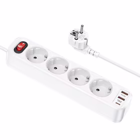 Įkroviklis-prailgintuvas Hoco NS1 (2xUSB; 1xUSB-C; 4xEU socket; 3A 20W) baltas