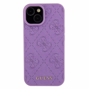 Guess GUHCP15SP4EPMU iPhone 15 6.1" violetinis/šviesiai violetinis kietas dėklas telefonui Leather 4G Stamped