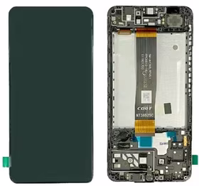 Ekranas Samsung A047 A04S 2022 su lietimui jautriu stikliuku Black ir rėmeliu originalus (service pack)