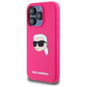 Karl Lagerfeld KLHMP15LSKHPPPLF iPhone 15 Pro 6.1" fuksijos/fuksijos kietas dėklas Silikoninis Karl galvos spaudinys MagSafe