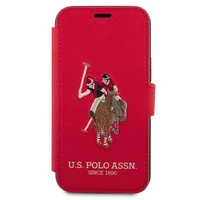 US Polo USFLBKP12SPUGFLRE iPhone 12 mini 5,4" raudonas knygos tipo dėklas Polo Embroidery Collection