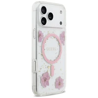 Guess Resin Flowers Glitter MagSafe dėklas iPhone 17 Pro Max rožinės spalvos