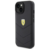 Ferrari dygsniuotas metalo logotipa dėklas iPhone 15 – juodas