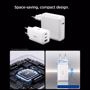 "Spigen Essential EE673EU" 3 prievadų 67 W sieninis įkroviklis - baltas