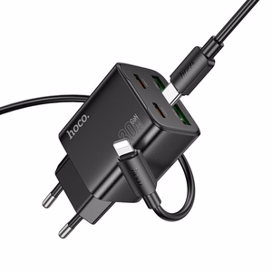 Įkroviklis Hoco 2 x USB C + 2 x USB A QC3.0 PD 3A 30W + kabelis USB C į Lightning N56 juodas
