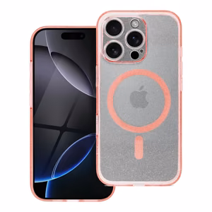 Чехол для iPhone 16 Clear Mag Cover (STR / CAMERA PROTECTION) совместимый с MagSafe розовый с блёстками