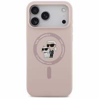 Karl Lagerfeld silikoninis Karl&Choupette žiedinis magnetinis dėklas telefonui iPhone 17 Pro Max - rožinis