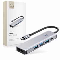 Tech-Protect HB01 HUB adapteris 5in1 USB-C + USB3.0 + HDMI 4K 60Hz + PD100W - pilkas
