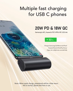 VEGER Išorinė baterija 5000 mAh su įmontuota jungtimi Type C PD QC3.0 3A 20W PlugOn (W0556) juoda