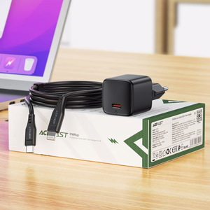Acefast A118 30W GaN USB-C tinklo įkroviklis su 1.2m USB-C į Lightning laidu - juodas