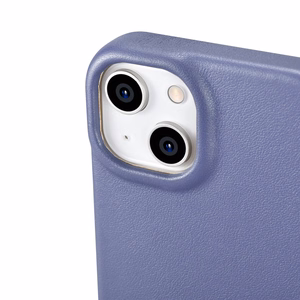 iCarer CE Premium odinis folio dėklas iPhone 14 Plus magnetinis atverčiamas odinis folio dėklas MagSafe šviesiai violetinė