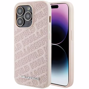 Karl Lagerfeld dygsniuoto rašto K dėklas telefonui iPhone 15 Pro Max - rožinis