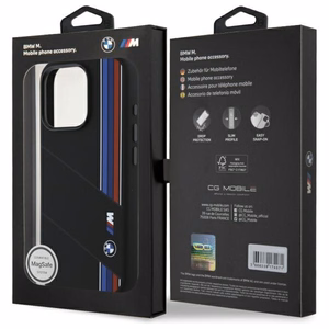 BMW silikoninis išpjautas trispalvės linijos Magnetinis dėklas telefonui iPhone 16 Pro - juodas