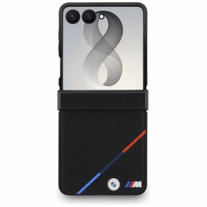 BMW M Leather Perforated Tricolor Stripe Metal Logos MagSafe case for Samsung Galaxy Z Flip8, black