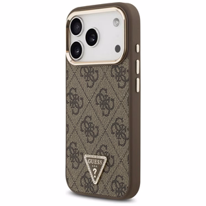 Guess PU Leather 4G Strass Triangle Logo Gold Frame MagSafe dėklas Apple iPhone 18 Pro, rudas