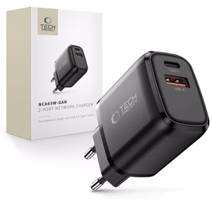 Tech-Protect NCA65W-GAN PD 65 W / QC3.0 2 jungčių sieninis įkroviklis, juodas