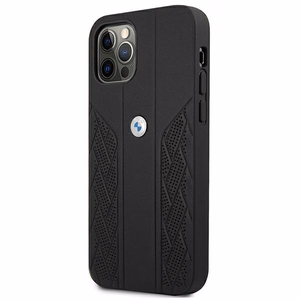 BMW odinis dėklas su lenkta perforacija iPhone 12 Pro Max - juodas