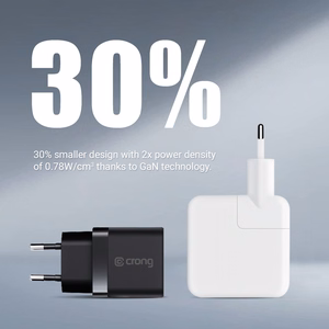 Crong Ultra Compact GaN sieninis įkroviklis, 2 × USB-C, 35 W, PD 3.0, PPS, baltas