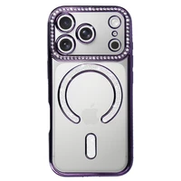 Bling Magsafe violetinis dėklas telefonui iPhone 17 Pro