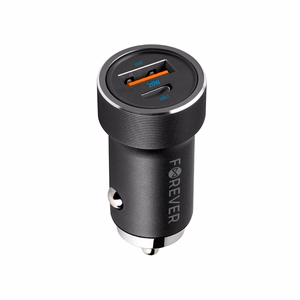 "Forever CC-06 PD QC automobilinis įkroviklis 1x USB-C 1x USB 20W juodas