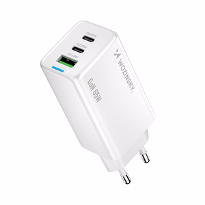 Wozinsky GaN 65W įkroviklis su USB-A ir 2xUSB-C jungtimis bei 65W USB-C kabeliu - baltas