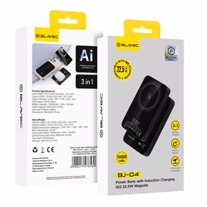 Blavec Išorinė baterija 10000mAh BJ-04 Plona 13,5mm - Type C - 22,5W magnetinė Magsafe 3 in 1 (PBBJ04-MC10B) juoda stiklas