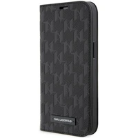 Karl Lagerfeld KLBKP14LSAKLHPK iPhone 14 Pro 6.1" knygos tipo dėklas juodas Saffiano Monogram