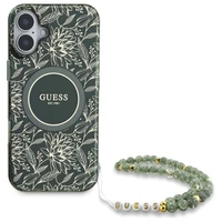 Guess IML Flowers Allover Electro With Pearl Strap MagSafe dėklas telefonui iPhone 16 - žalia