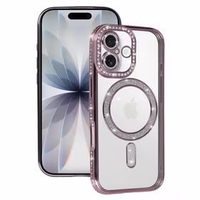 Bling Magsafe rožinis dėklas telefonui iPhone 17