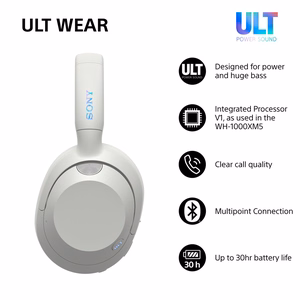 Sony ULT WEAR – belaidės Bluetooth ausinės su ULT POWER SOUND, giliais bosais, triukšmo slopinimu, iki 30 val. baterija