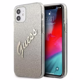 Guess GUHCP12SPCUGLSGO iPhone 12 mini 5.4" auksinis/auksinis kietas dėklas Glitter Gradient Script