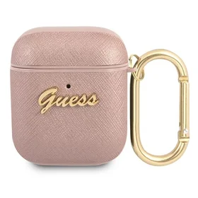Guess GUA2SASMP Dėklas AirPods rožinis Saffiano Script Metal kolekcija