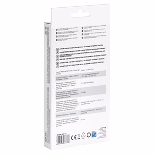 Savio AK-57 USB-C – 3x USB-A šakotuvas su RJ-45 gigabitų Ethernet adapteriu, 5000 Mbit/s, pilkas