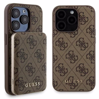 Guess 4G Metal Logo dėklas telefonui rinkinys iPhone 15 Pro Max + 5000mAh Magnetinė išorinė baterija - ruda