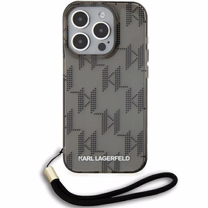 Karl Lagerfeld IML Mono KL Pattern & Cord dėklas telefonui iPhone 15 Pro - juodas