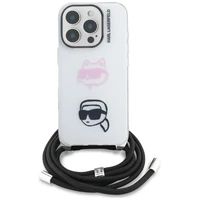 Karl Lagerfeld IML Crossbody Karl&Choupette Head Dėklas for iPhone 16 Pro - baltas