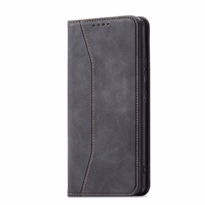 Magnet Fancy dėklas telefonui Samsung Galaxy S22+ (S22 Plus) su pinigine ir kortelių laikikliu, juodas