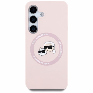 Karl Lagerfeld silikoninis dvigubų galvų ir apskritimo magnetinis Samsung Galaxy S25 dėklas rožinis