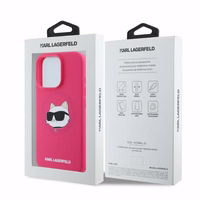 Karl Lagerfeld silikoninis dėklas telefonui Choupette Head Print Magnetinis iPhone 16 Pro Max - fuksija