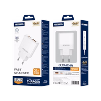 JELLICO Sieninis įkroviklis EU57 PD 20W 1xUSB-C + 1xUSB QC3.0 baltas