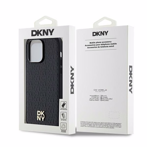 DKNY Odinis raštas su metaliniu logotipu magnetinis dėklas telefonui iPhone 14 Pro - juodas