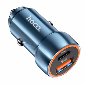 Automobilinis įkroviklis Hoco USB A + USB C PD QC3.0 3A 20W Z46A safyrinis mėlynas