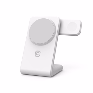 Crong MagSpot Pivot Stand 3 viename belaidis įkroviklis, skirtas iPhone, Apple Watch ir AirPods, suderinamas su MagSafe, baltas