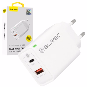 Blavec sieninis įkroviklis BC-5 GaN - USB + Type C - PD QC 45W 3A (TCBC5G-UCW453A) baltas
