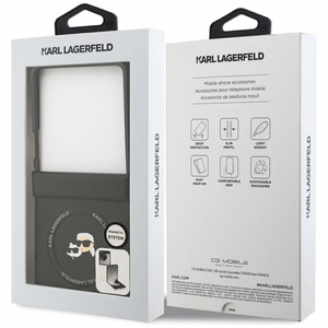 KARL LAGERFELD dėklas telefonui SAMSUNG Z Flip7, suderinamas su magnetiniu MagSafe (PU K&C PINS) juodas