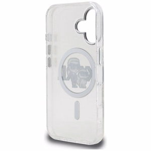 Karl Lagerfeld IML Glitter Karl & Choupette Sketch Logo MagSafe dėklas iPhone 16 - skaidrus