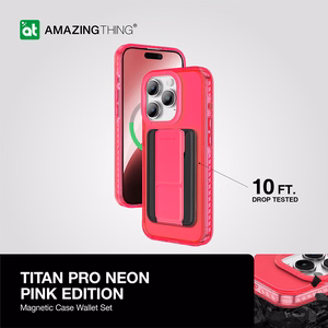 Amazing Thing Titan Pro Neon Mag piniginės dėklas 10FT IP156.7PTWPN Iphone 15 Pro Max rožinė su stovu