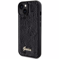 Guess Sequin Script Metal dėklas telefonui iPhone 14 / 15 / 13 - juodas