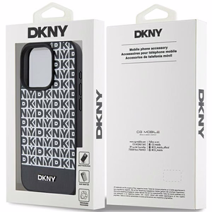 DKNY Odinis spausdintas rašto metalinis logotipas Magnetinis dėklas telefonui iPhone 15 Pro Max - juodas